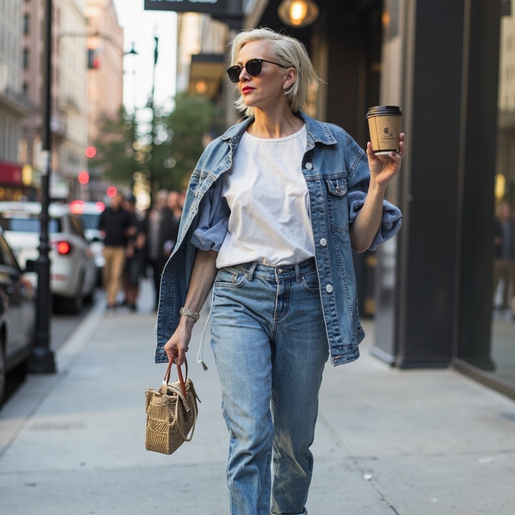 A Stylish Middle-Aged Influencer Strolling in the City