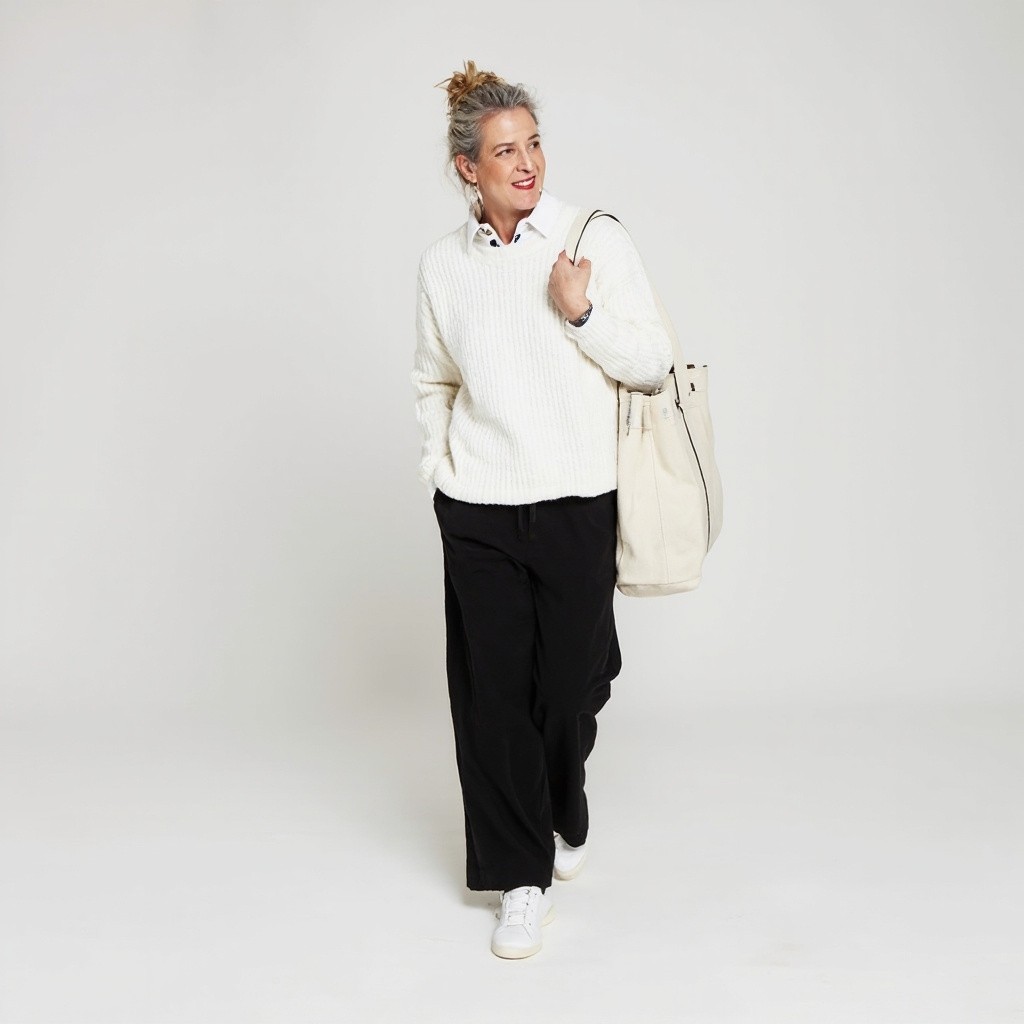 A Stylish Middle-Aged Influencer in Studio Setting