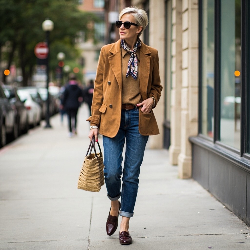 A Stylish Middle-Aged Woman in Casual Chic Outfit