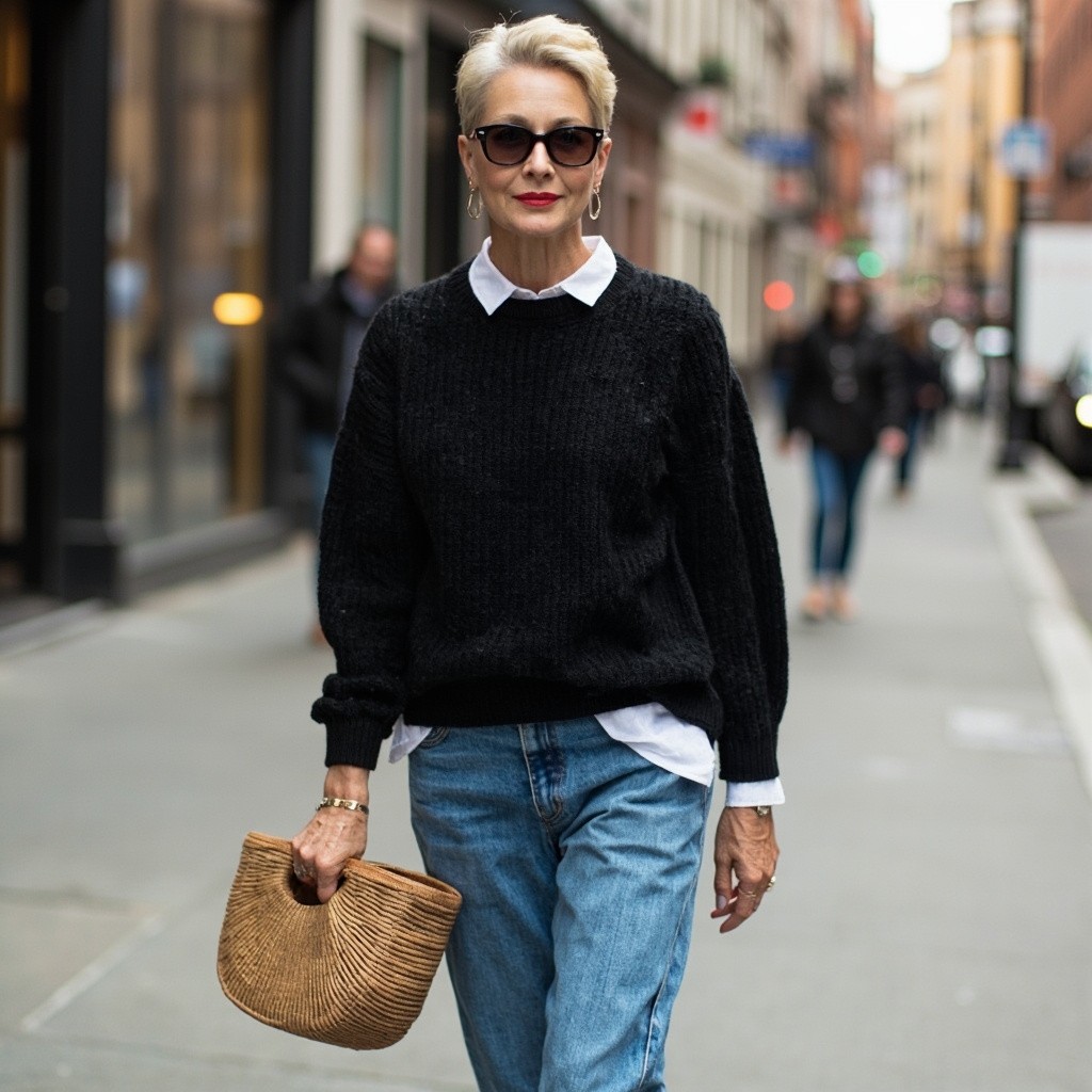 A Stylish Middle-Aged Woman in Urban Setting