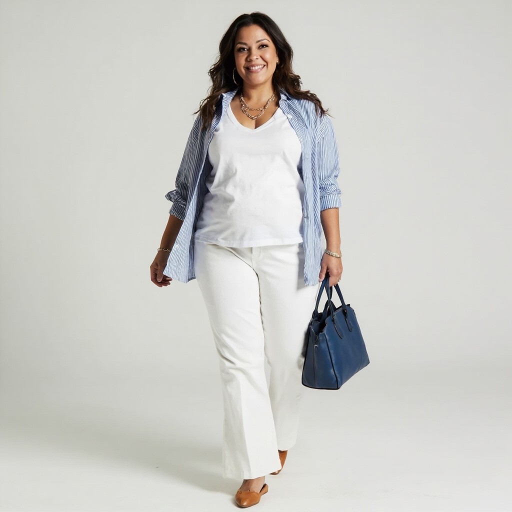 A Stylish Plus-Size Woman in Trendy White Outfit