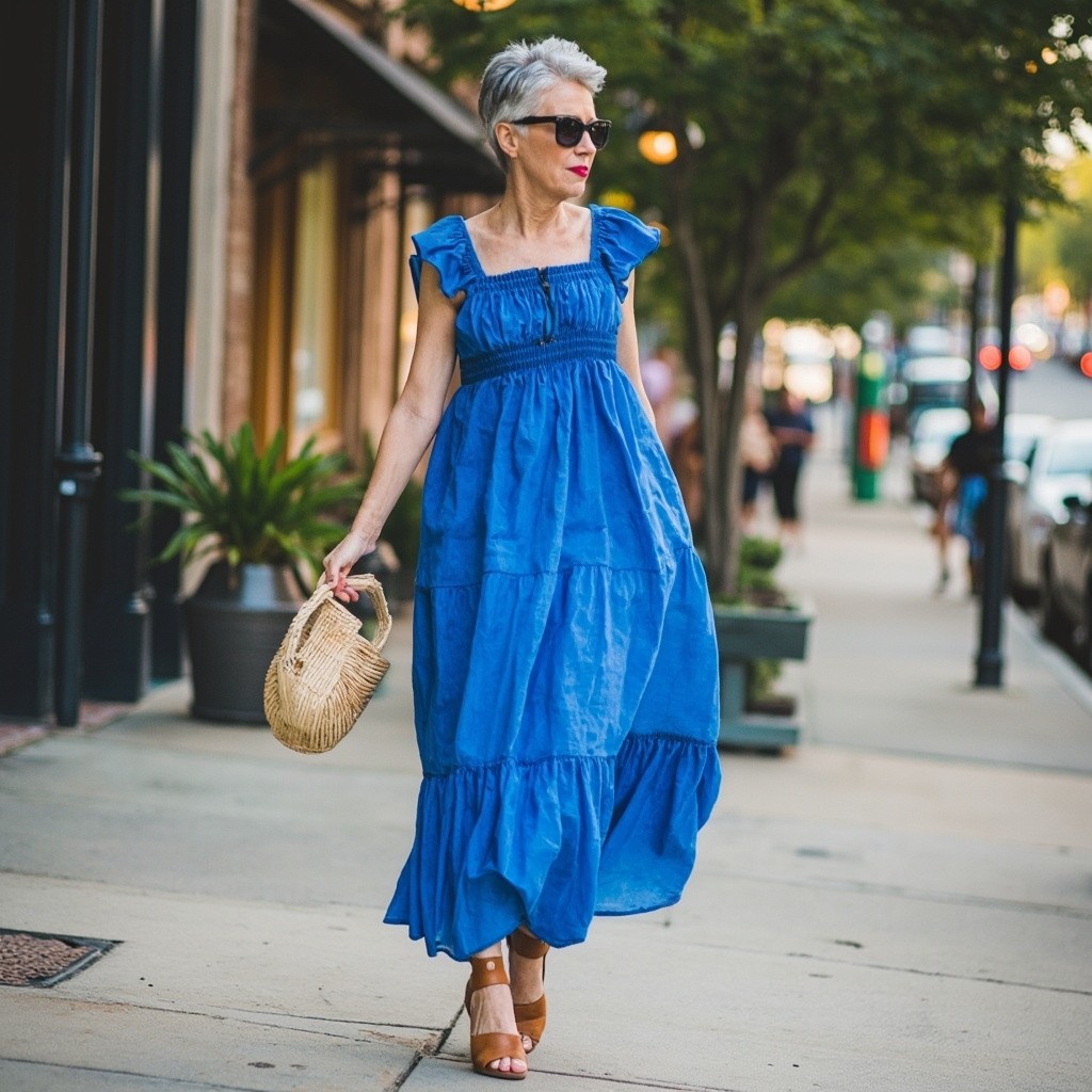 A Stylish Woman in Blue Maxi Dress