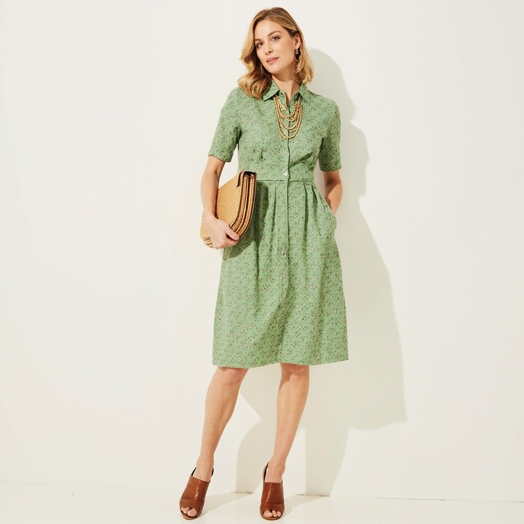 A Stylish Woman in Green Dress with Accessories