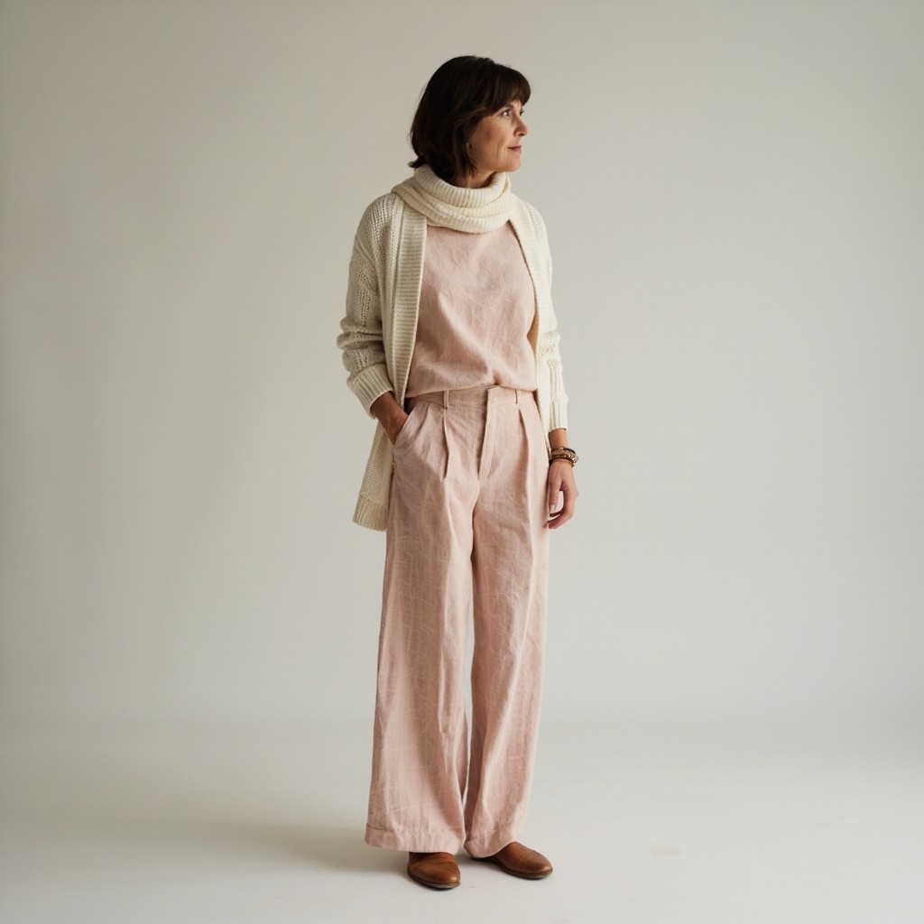 A Stylish Woman in Pink Linen Outfit