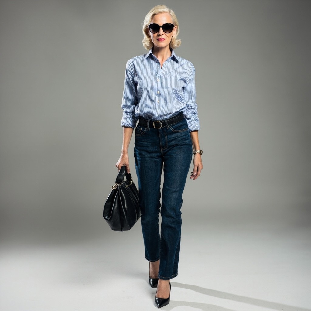 A Stylish Woman with Short Hair in Denim