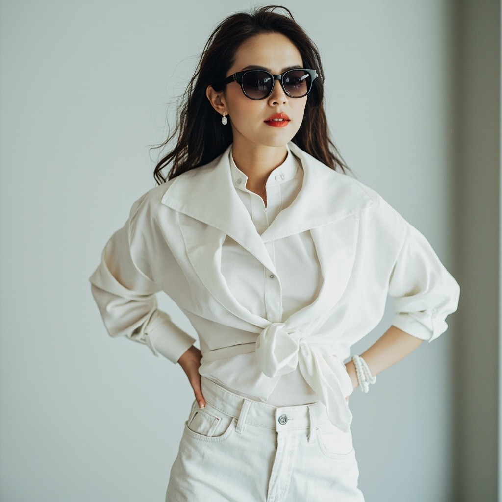 A Stylish Woman with Sunglasses and White Outfit