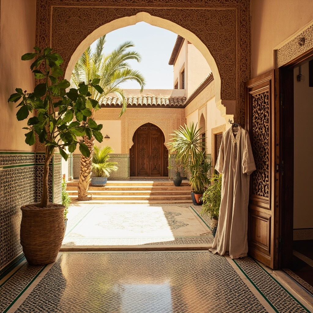 A Sunny Moroccan Courtyard with Patterned Tiles