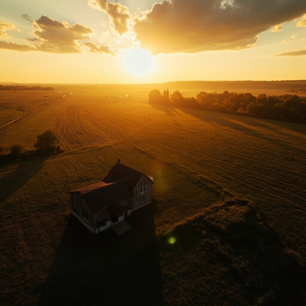A Sunrise View of a Traditional Farmhouse