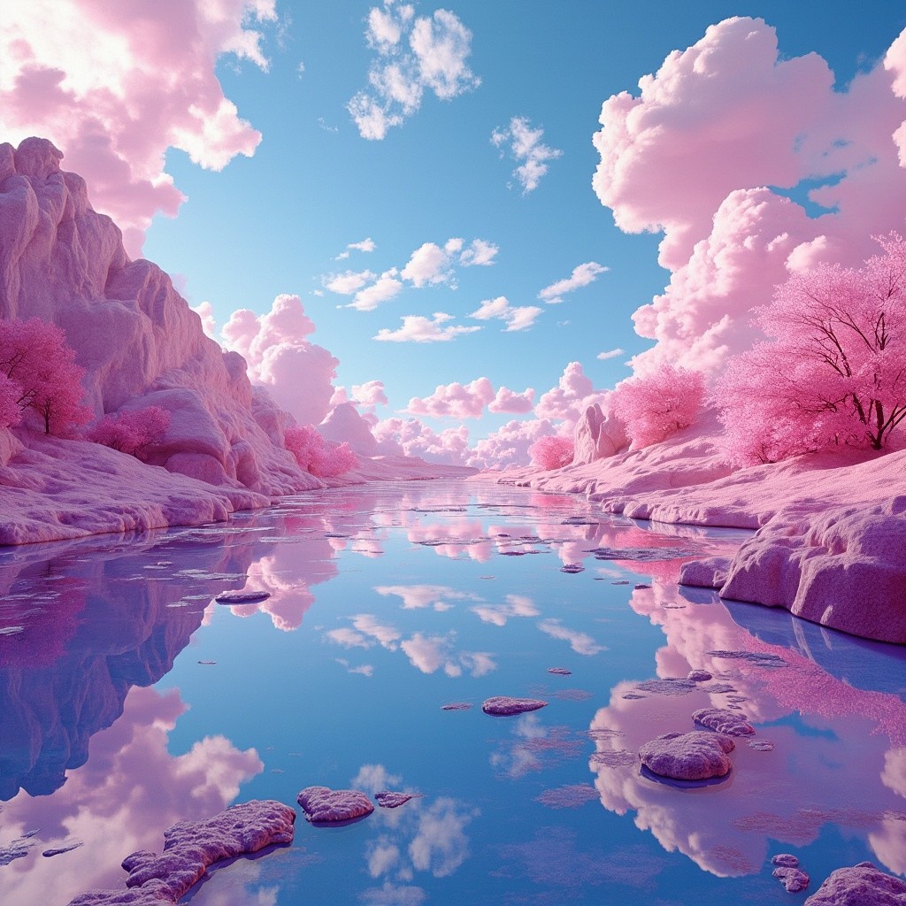 A Surreal Pink and Blue Landscape Image