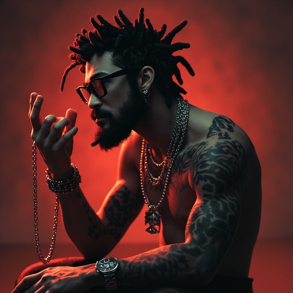 A Tattooed Black Animated Rapper Character