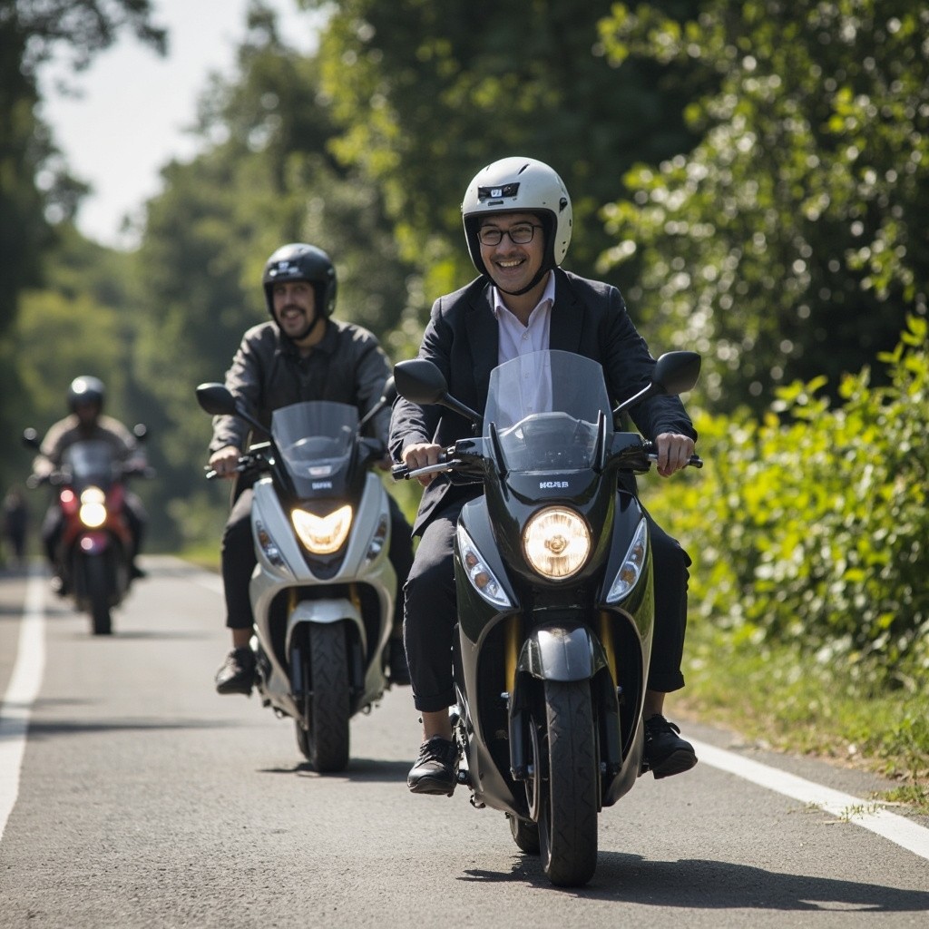 A Team of Colleagues on a Moped Ride