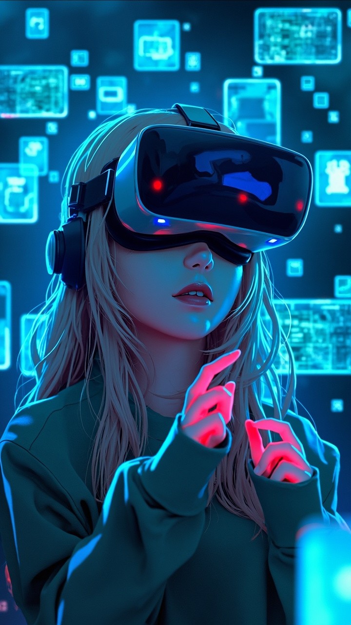 A Teenage Hacker in Futuristic VR Room