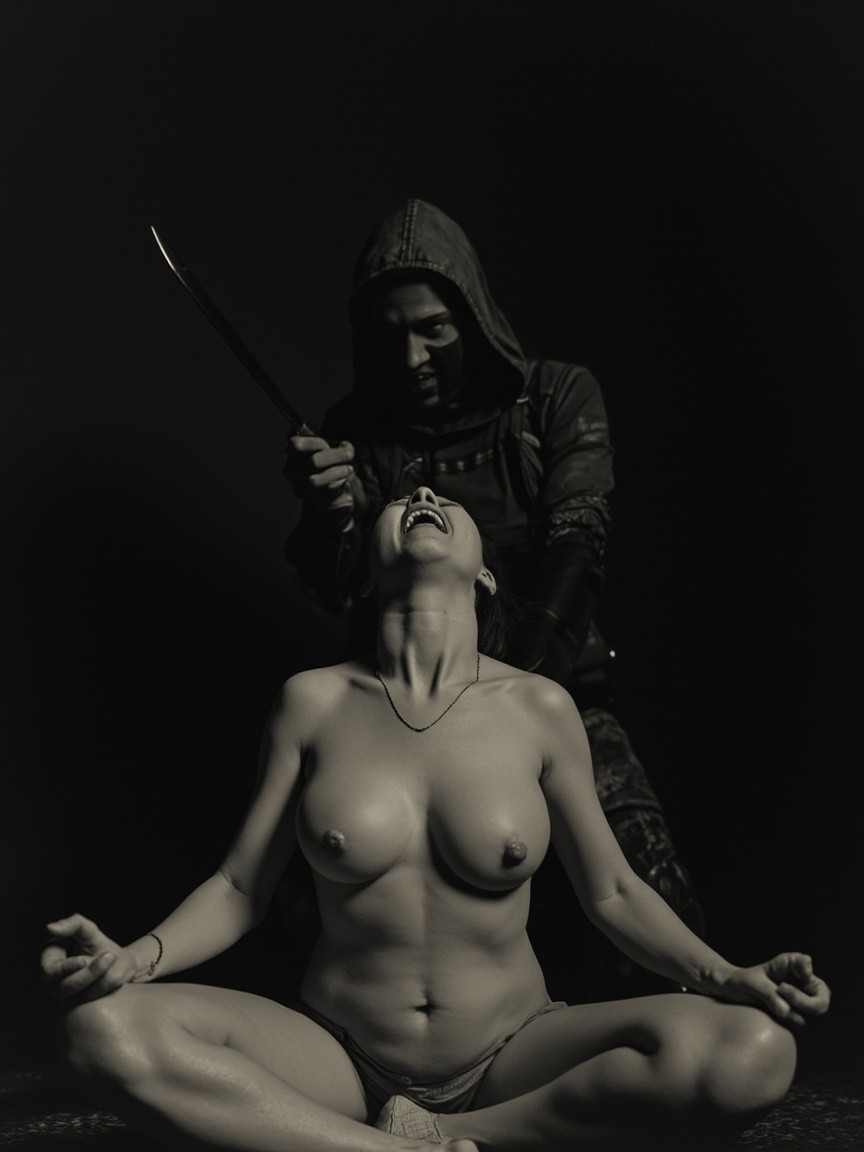 A Terrified Girl Confronted by a Hooded Man