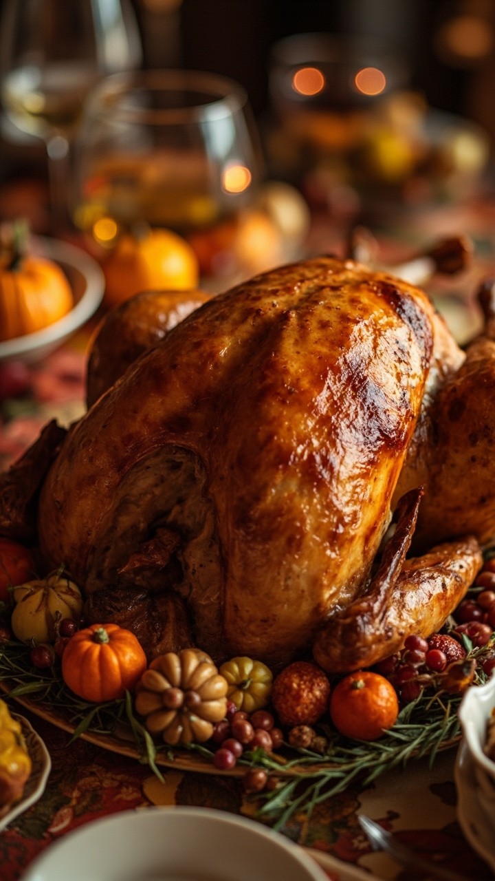 A Thanksgiving Feast with Roasted Turkey and Autumn Decor