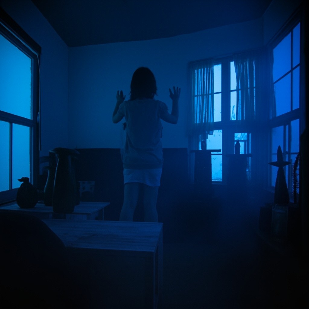 A Thief Lurking in a Blue-Lit House