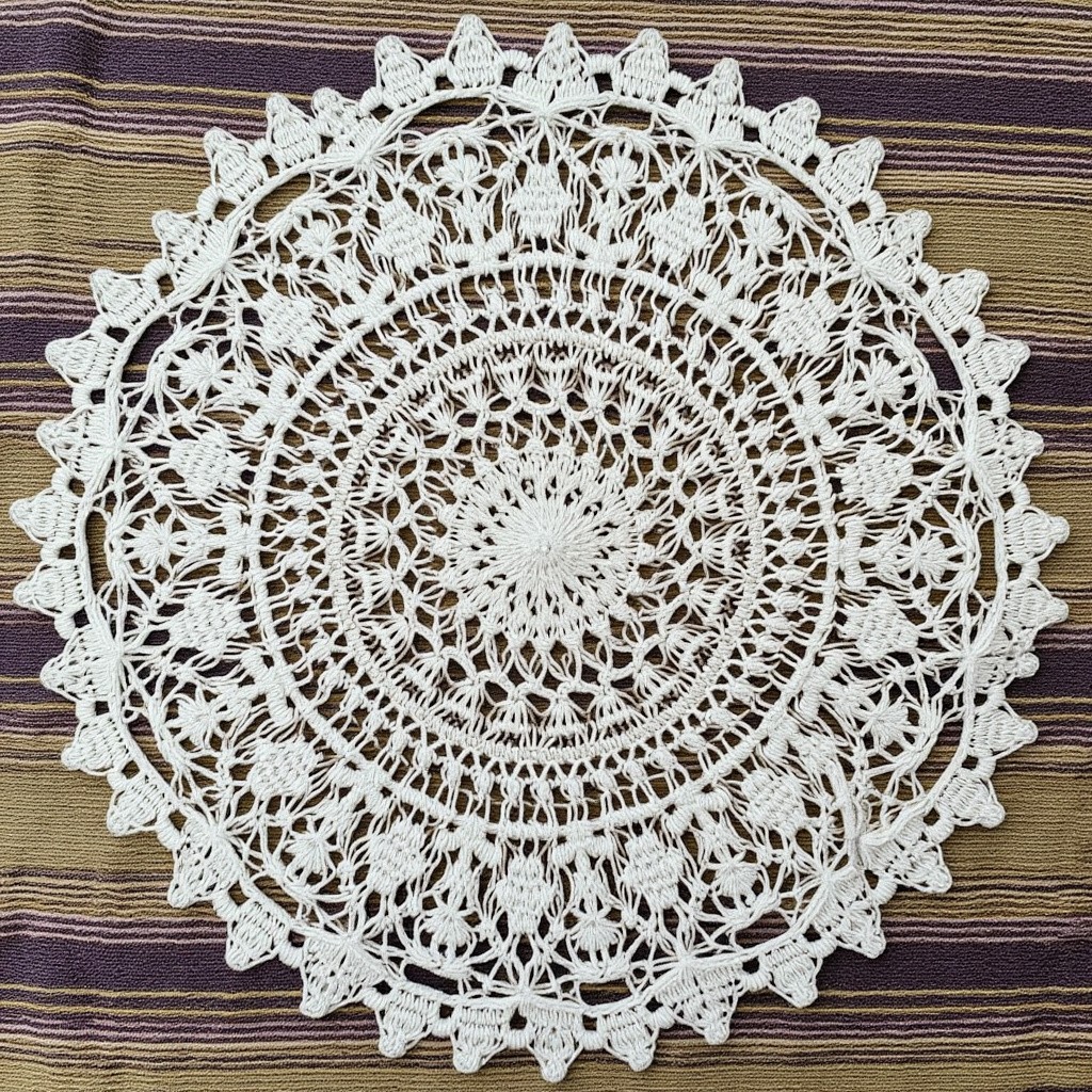 A Top View of Crocheted Flower Pattern on Stripes