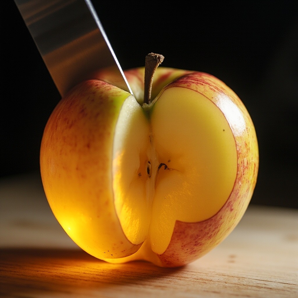 A Transparent Apple Cut with Glass Sound