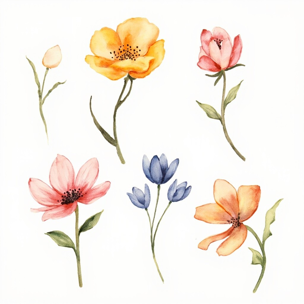 A Variety of Watercolor Flowers