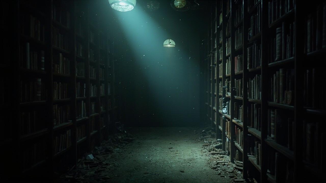A Very Old Library with Scary Lighting