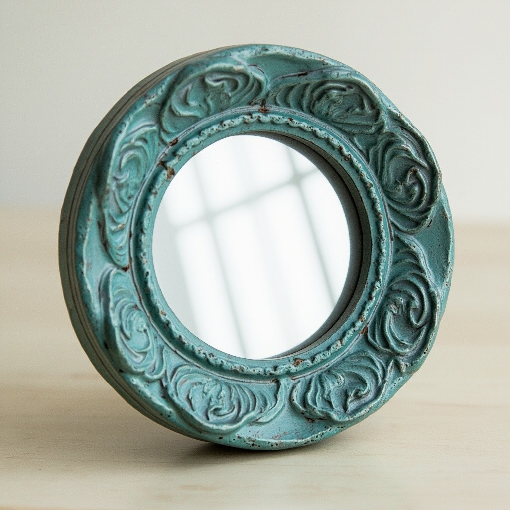 A Vintage Blue-Green Round Venzel Photo Frame