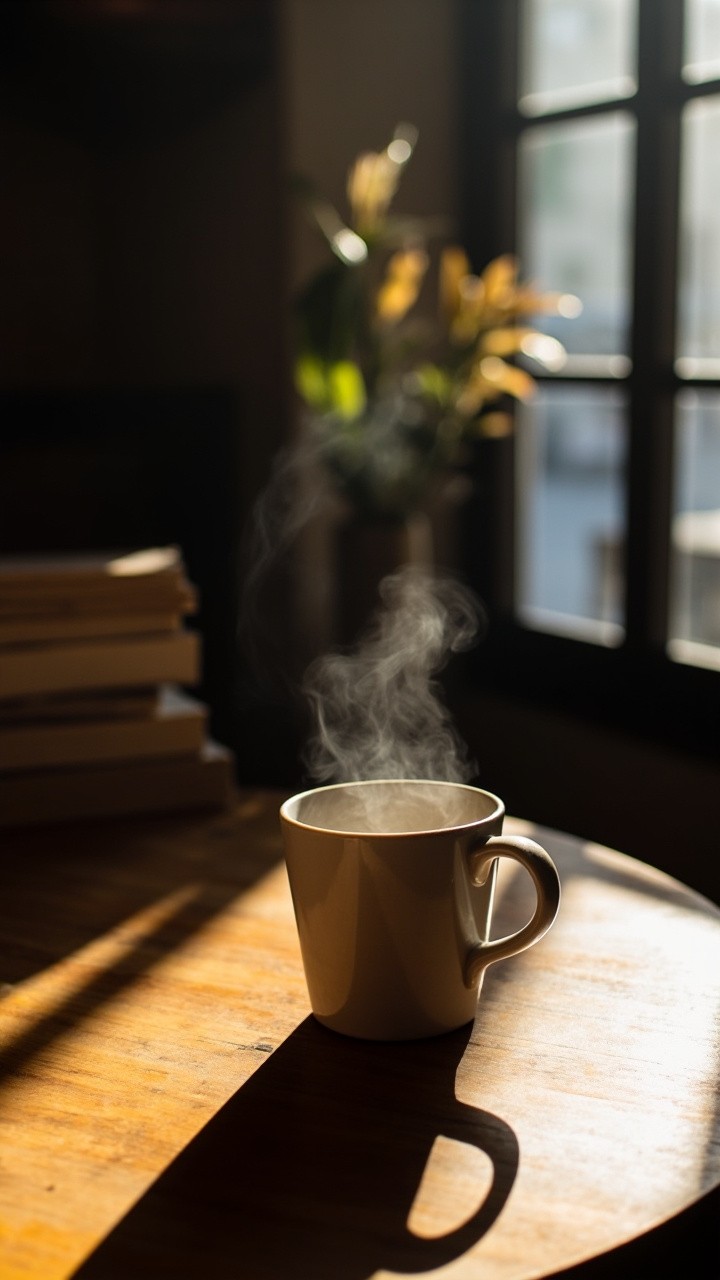 A Warm Morning in Rustic Cafe with Coffee