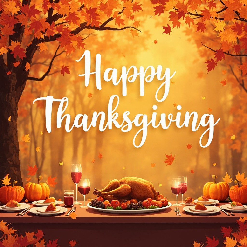 A Warm Thanksgiving Dinner Amidst Autumn Leaves