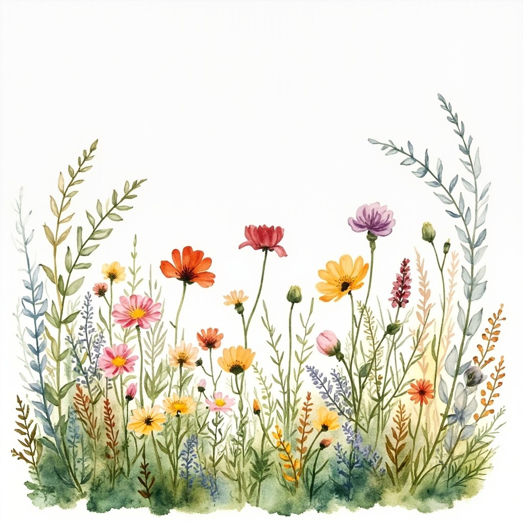 A Watercolor Meadow Full of Wildflowers