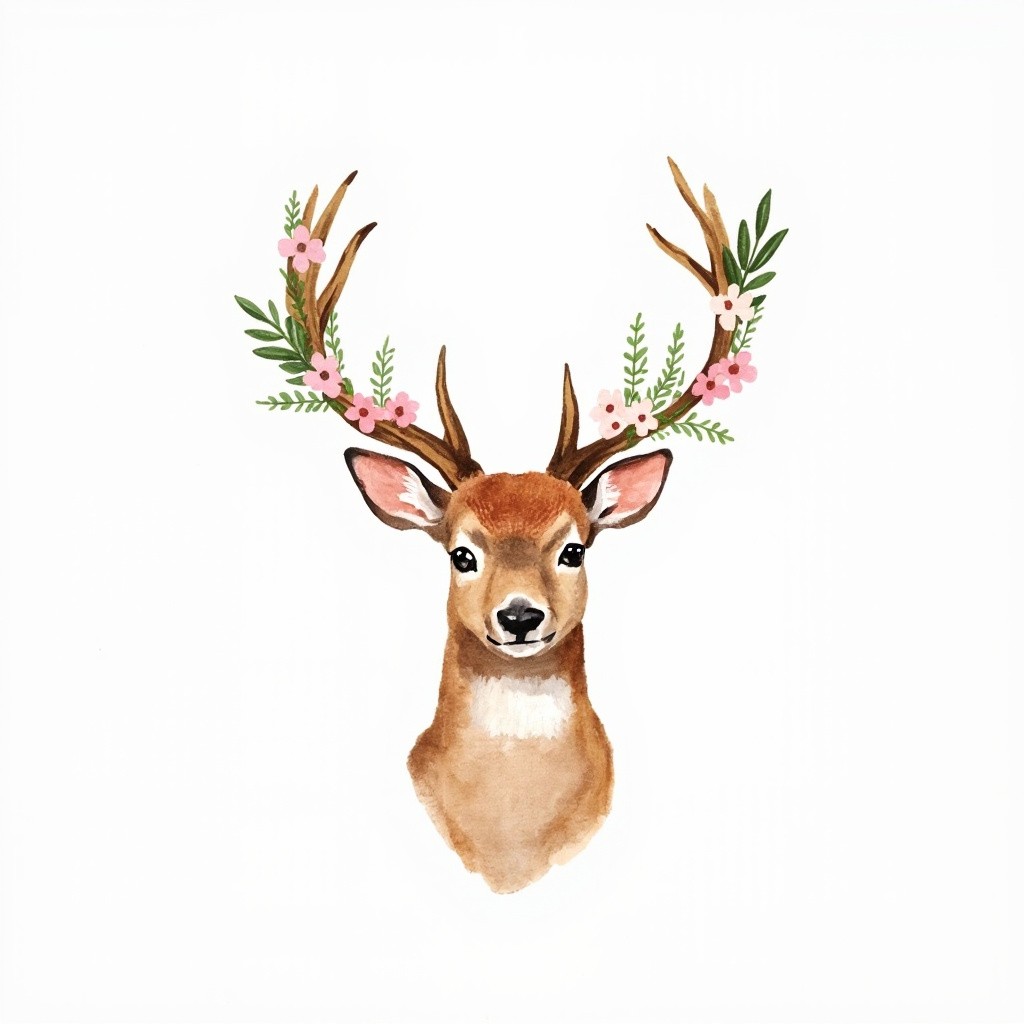 A Watercolor Painting of a Flowery Deer