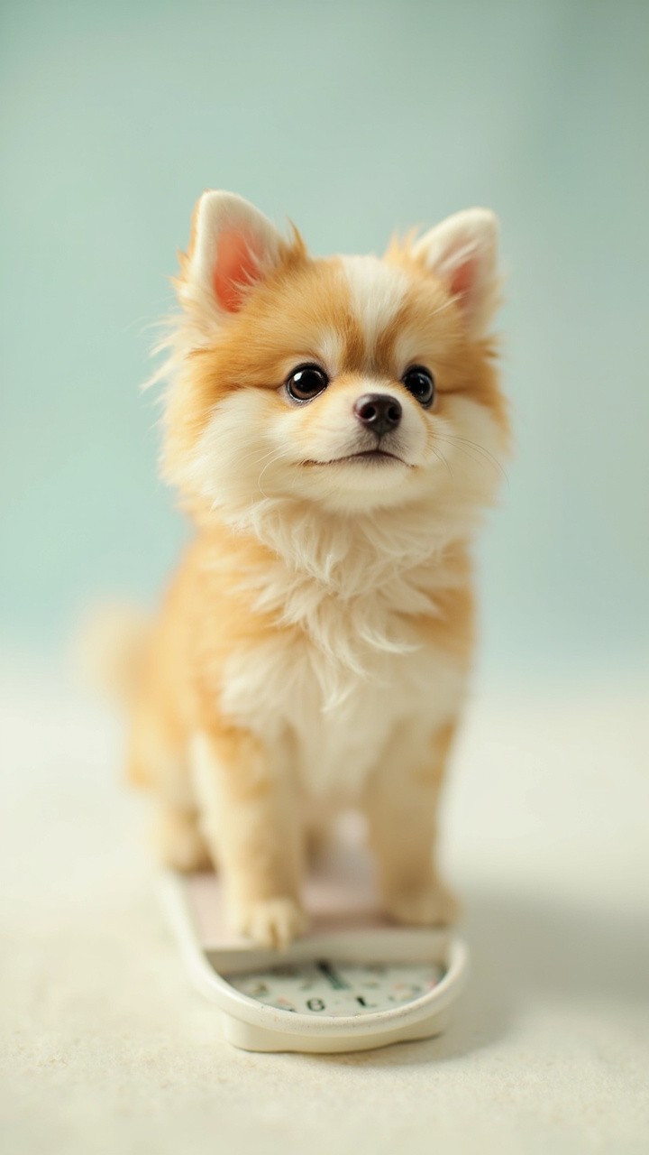A Whimsical Miniature Dog Being Weighed