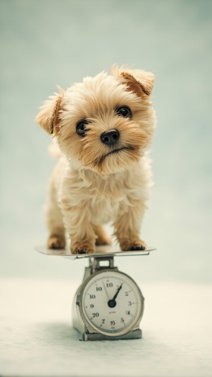 A Whimsical Miniature Dog on Scale Illustration