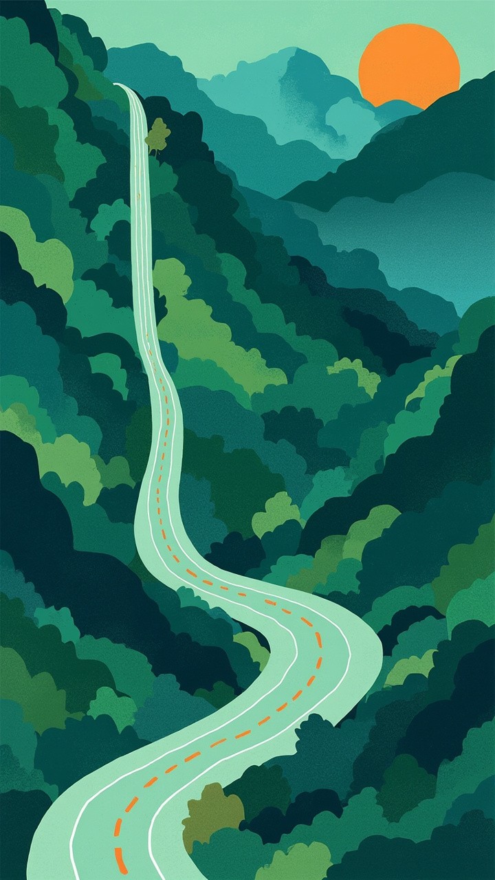 A Winding Road Around the Mountain Illustration