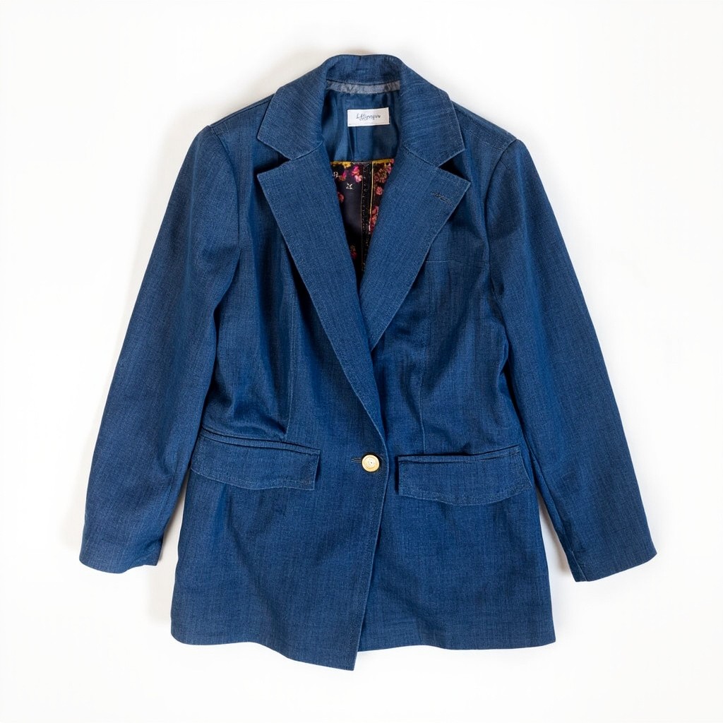 A Woman's Denim Blazer with Gold Button
