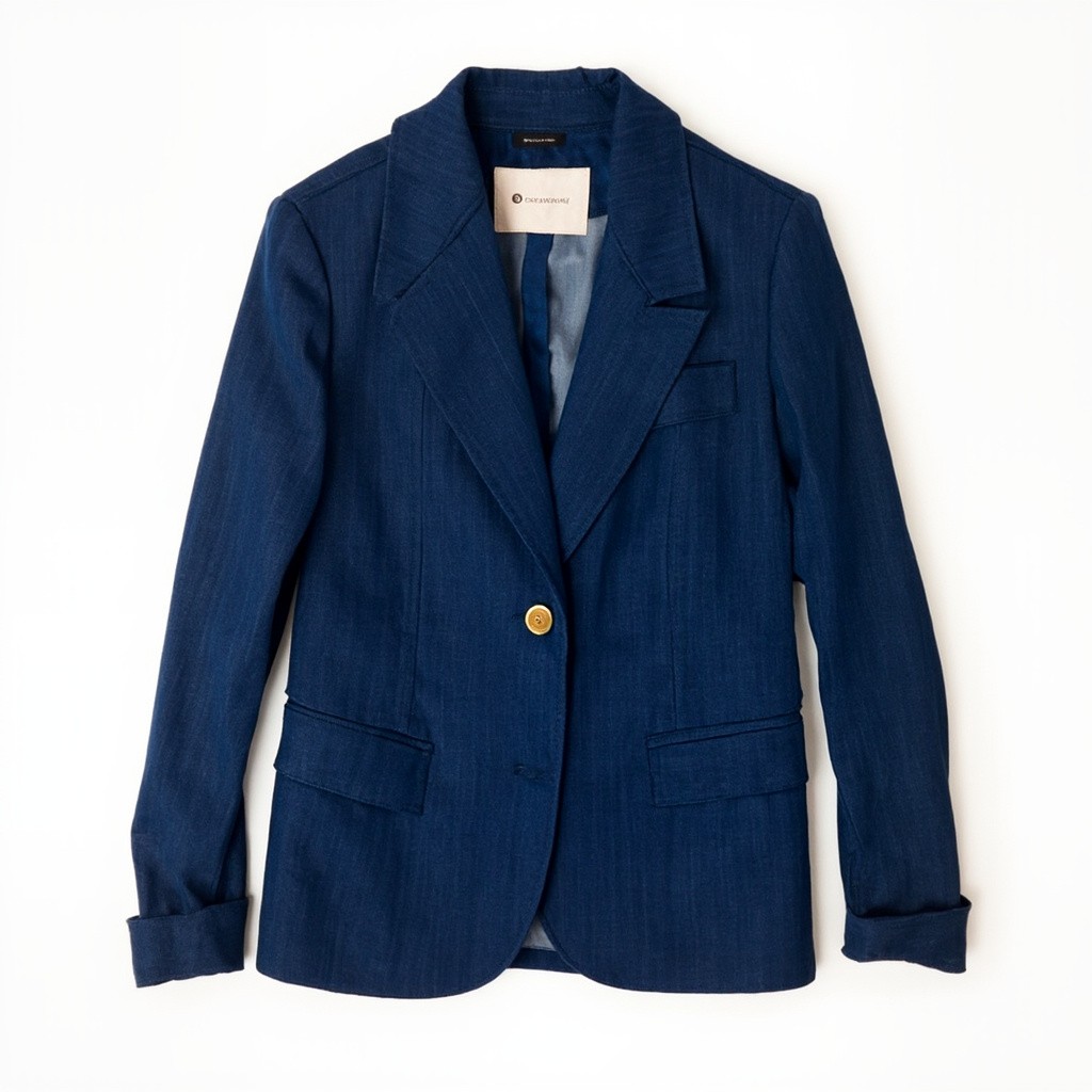 A Woman's Denim Blazer with Gold Button