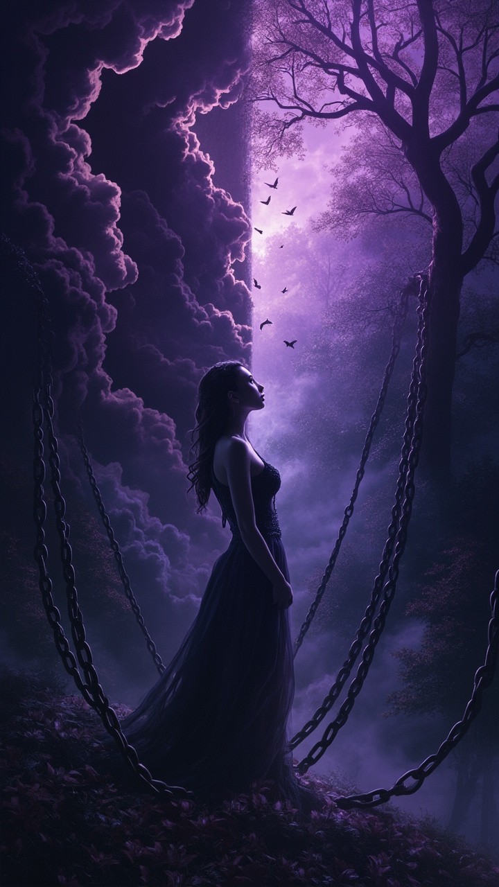 A Woman Between Dark Chains and Bright Forest