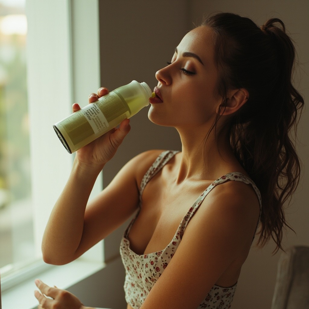 A Woman Consuming Modere Biocell Drink