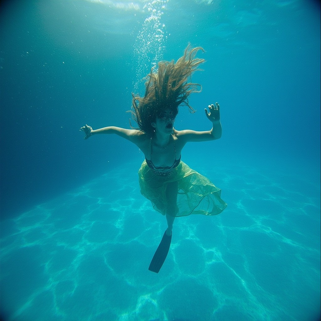 A Woman Diving into Clear Blue Water