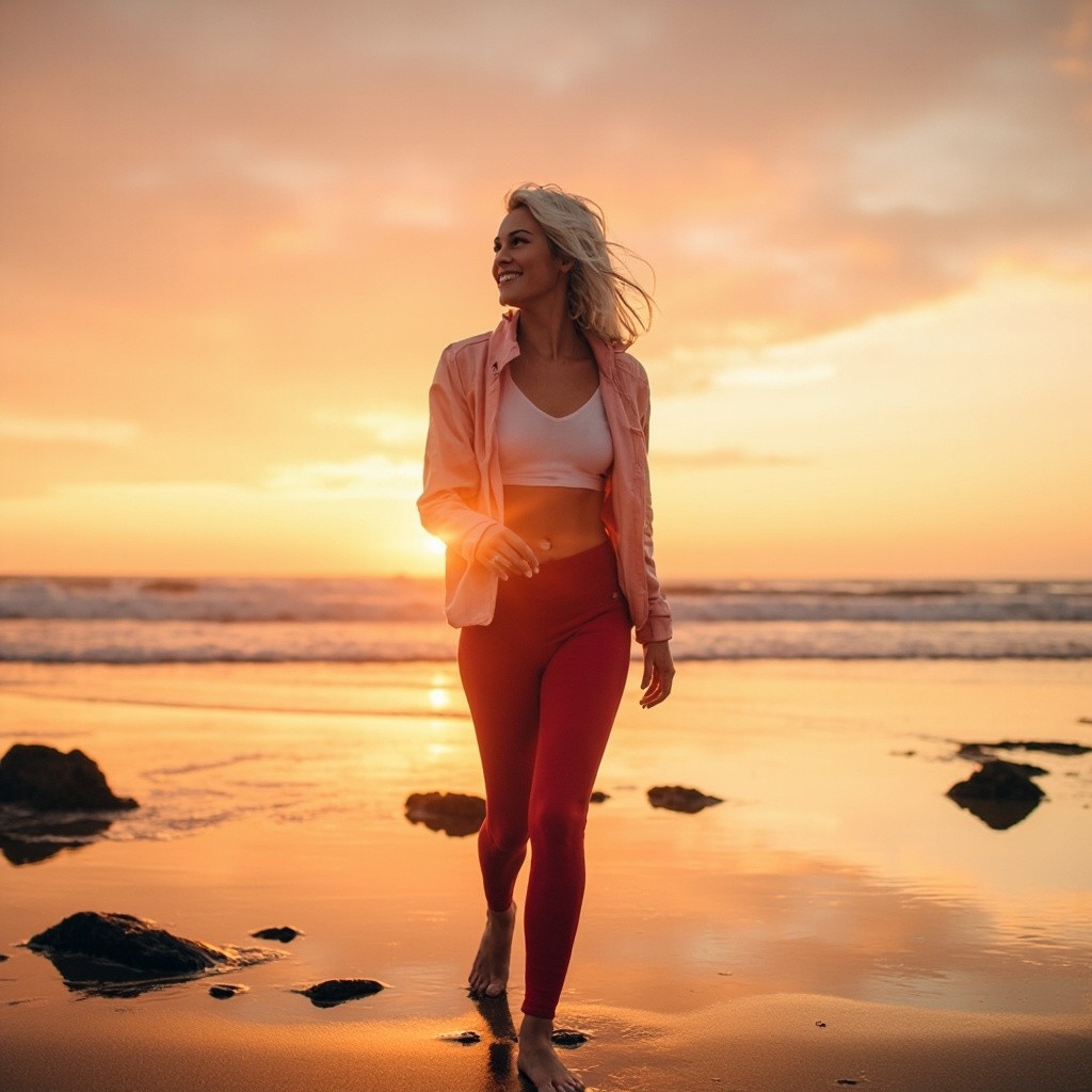 A Woman Enjoying Sunrise at the Beach