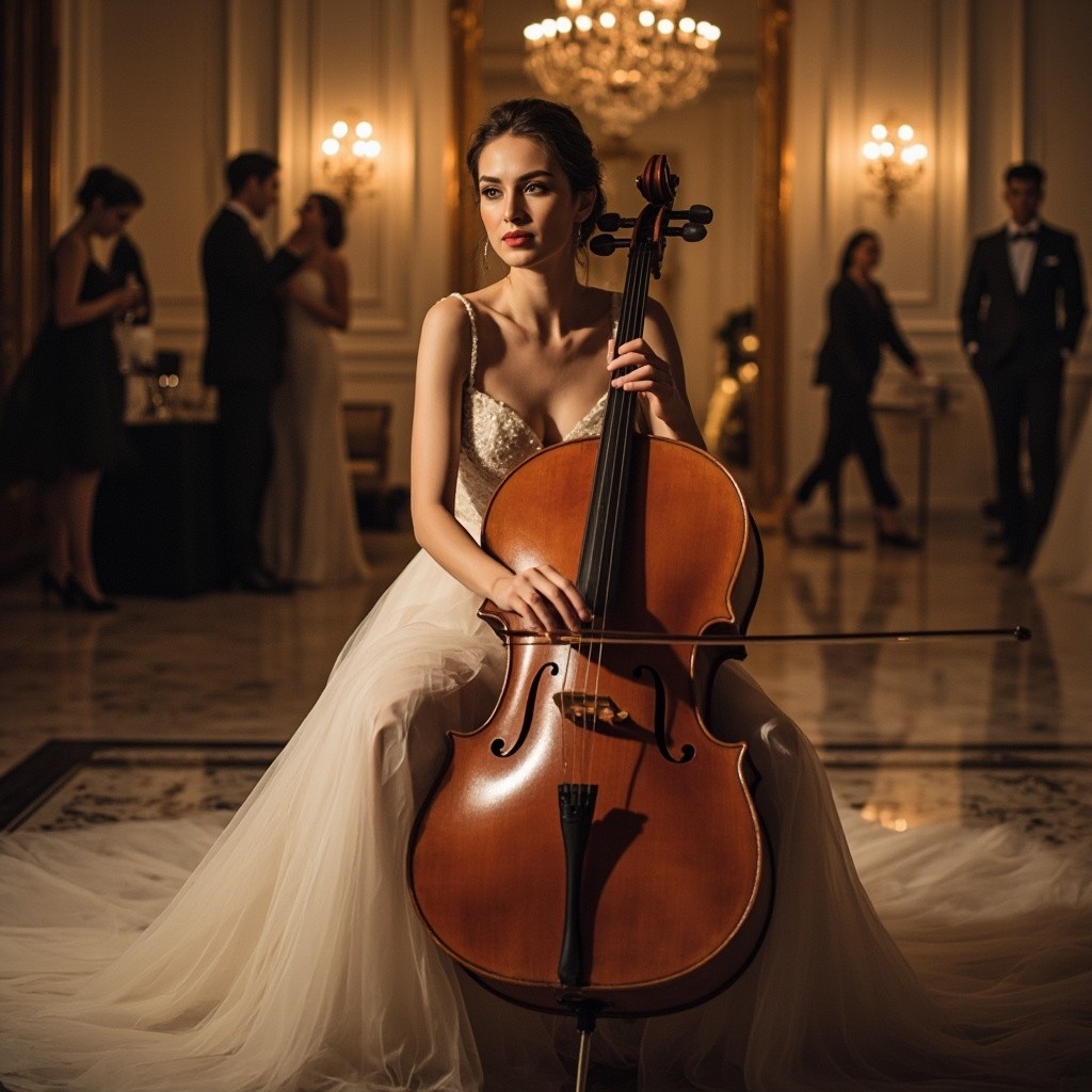 A Woman Playing Cello in a Luxurious Wedding