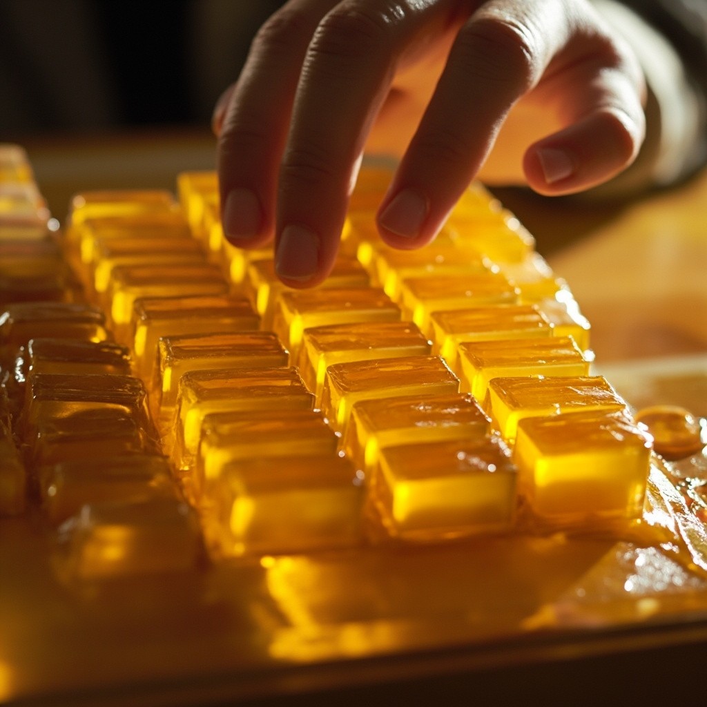 A Woman Pressing a Honey-Made Keyboard