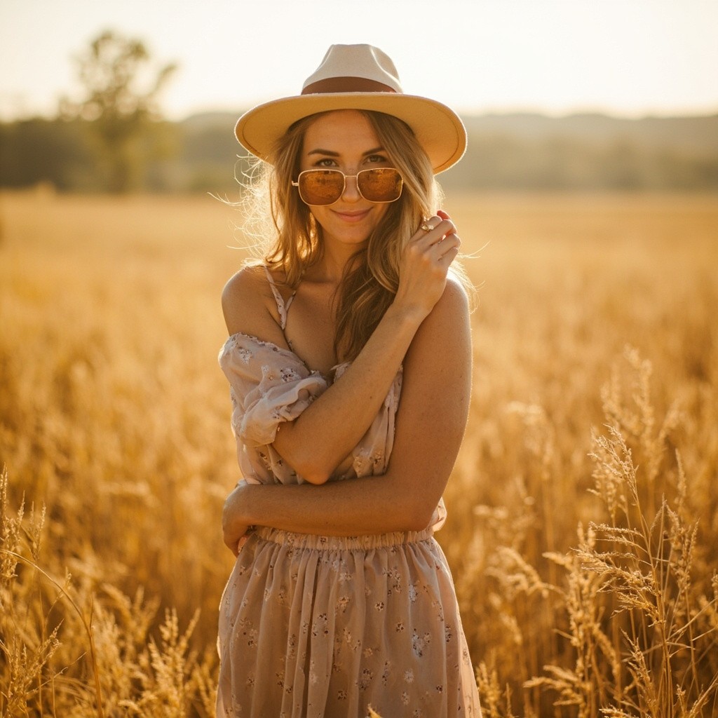 A Woman Standing in a Field of Wheat