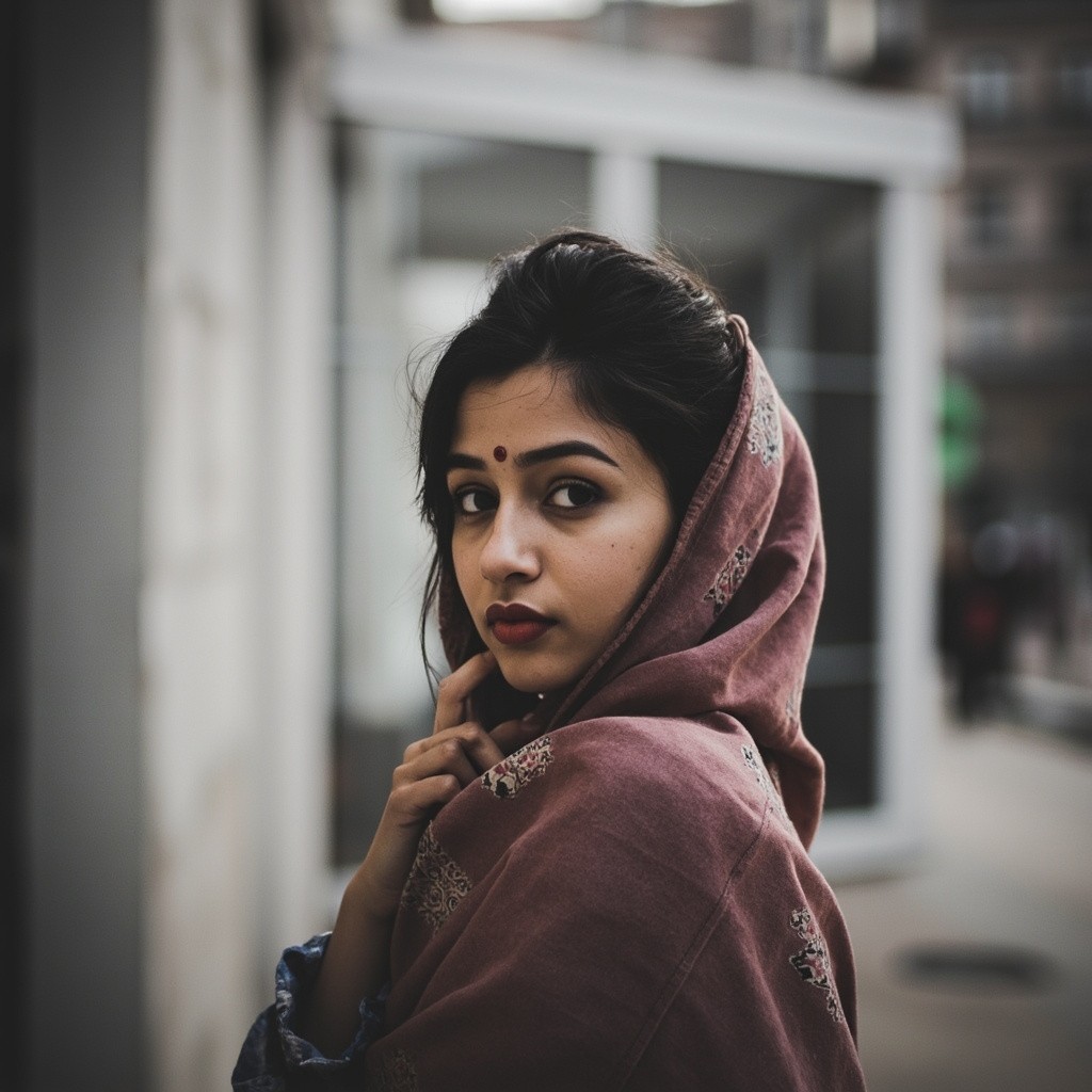 A Woman Standing with a Scarf