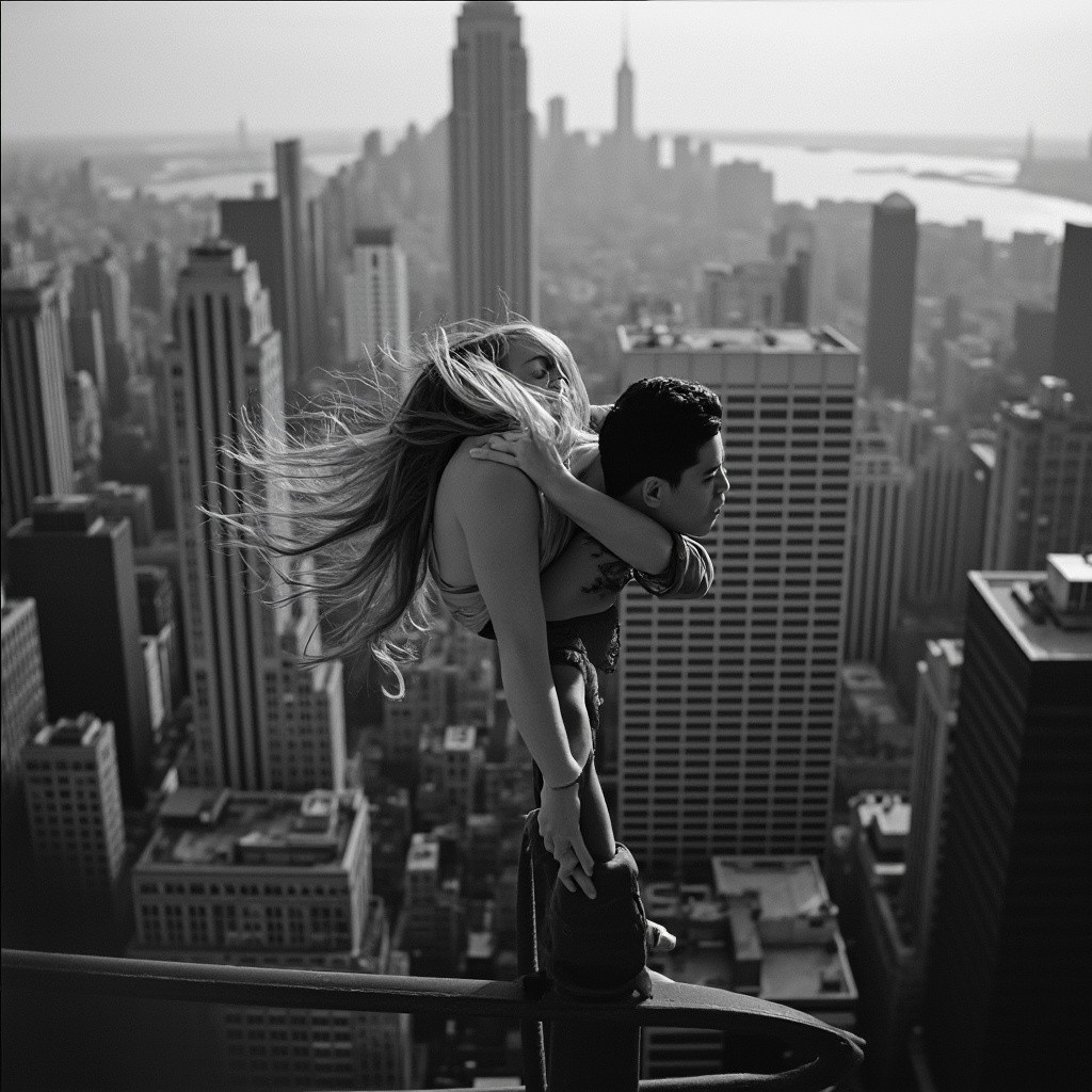 A Woman and Man Flying Over New York