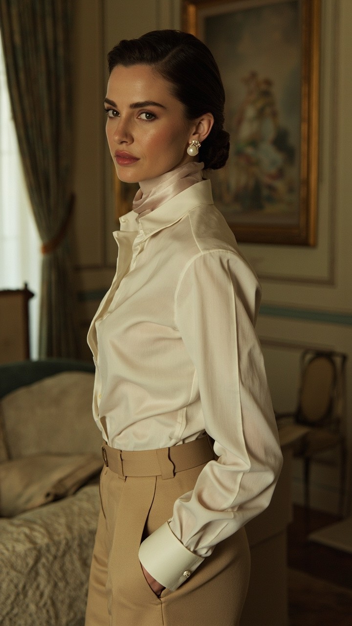 A Woman in Chic Outfit in European Mansion