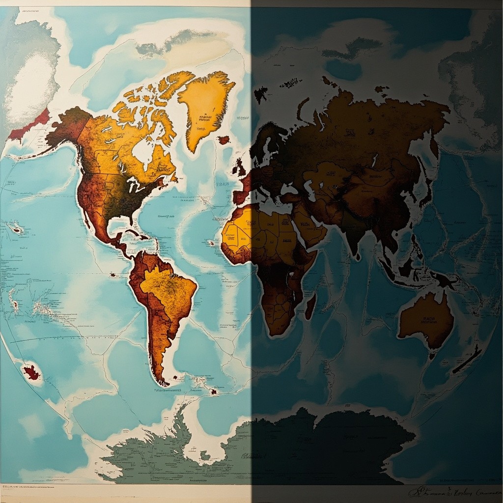 A World Map: One Side Clear, One Side Grey