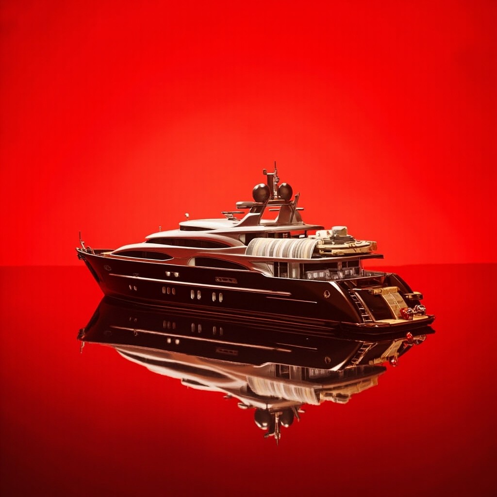 A Yacht Journey with Money on Red Background