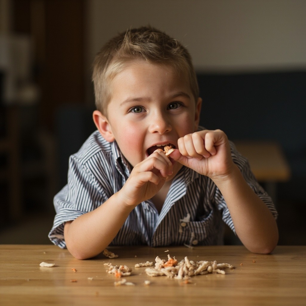 A Young Boy Biting His Long Nails