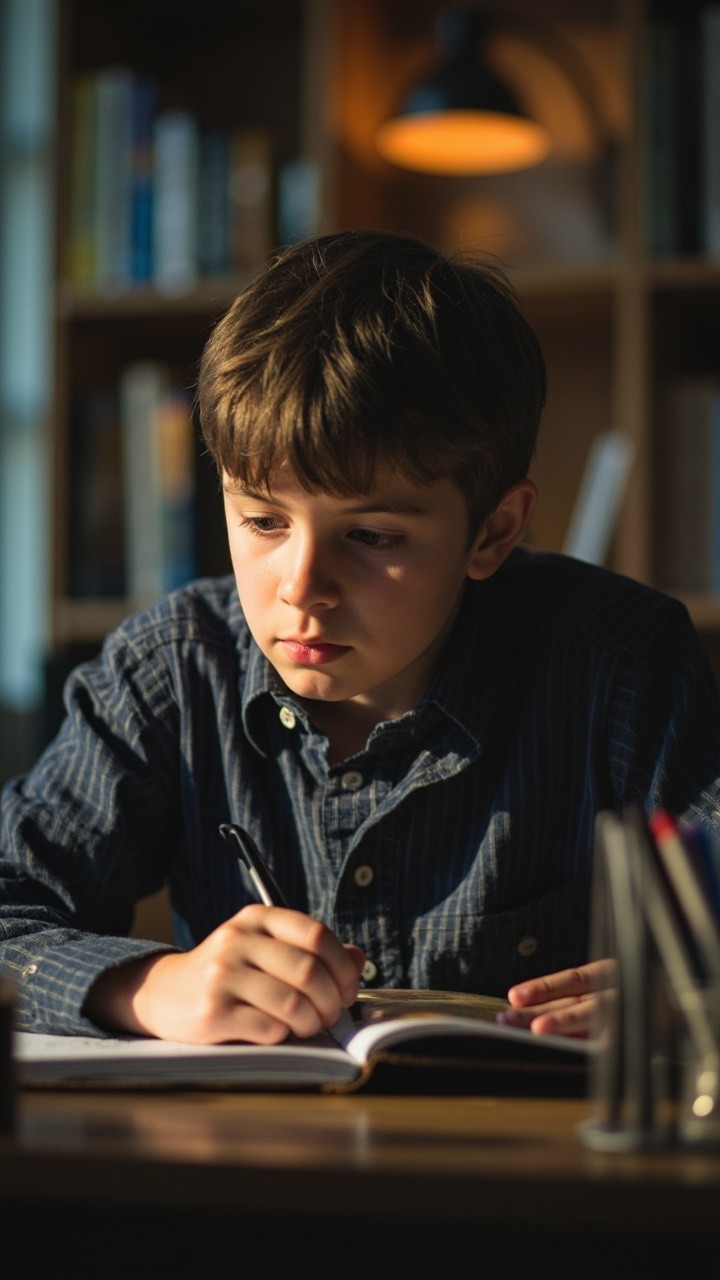 A Young Boy Studying Finance Creatively at Home