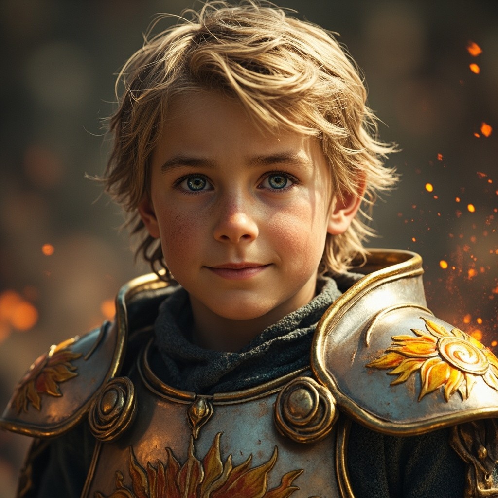 A Young King with Sun and Flames Symbolism
