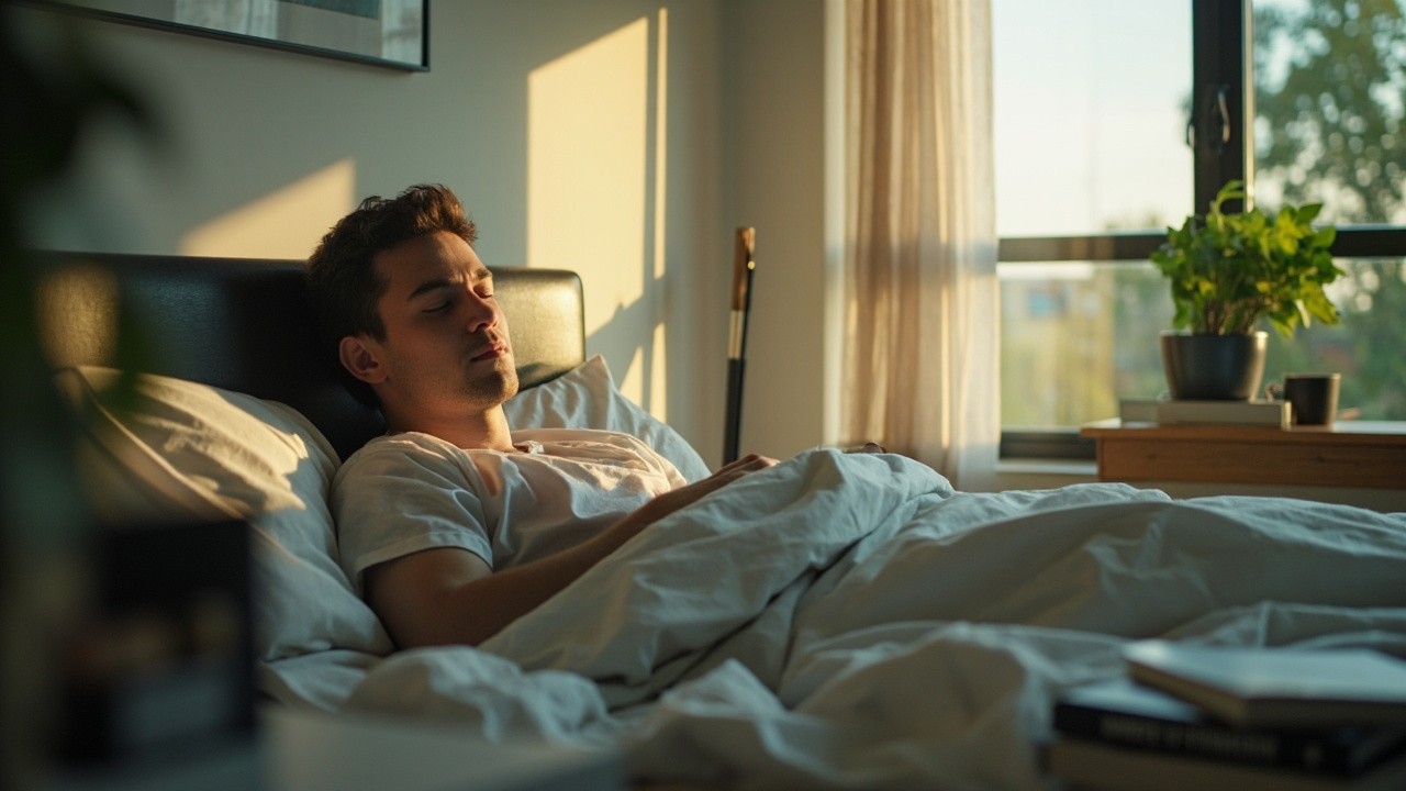 A Young Man Awakening in a Modern Room