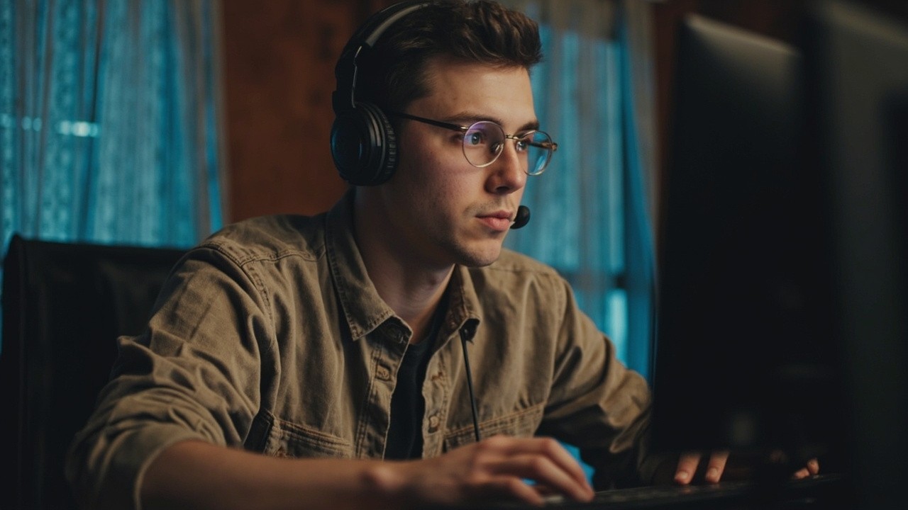 A Young Man Working on a Computer